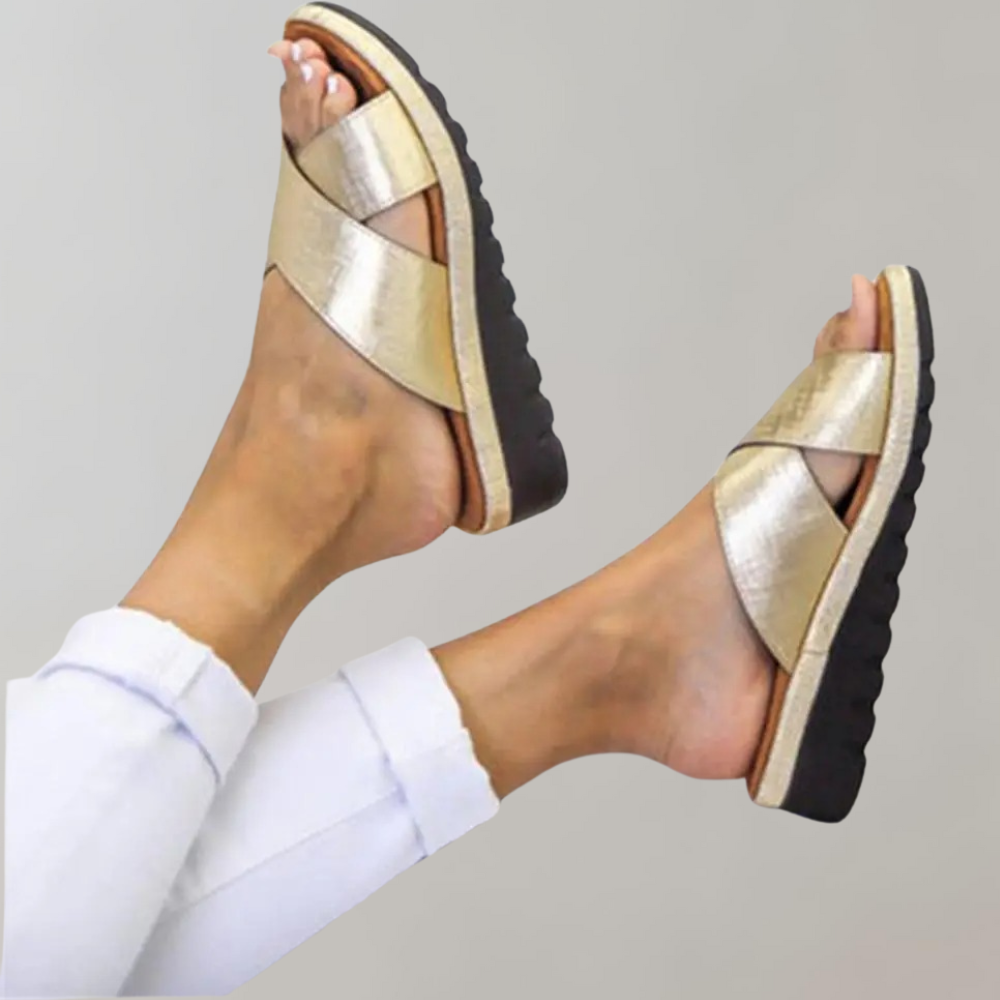 Slip-On Sandalen - Vrouwen Rubberen Zool Lage Sleehakken voor de Zomer-Boetiek Moda