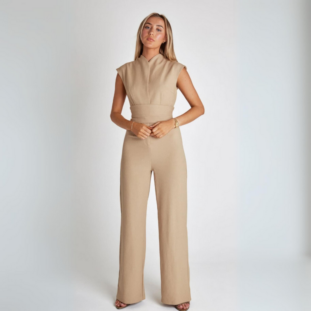 Springpak - Elegant - Ceintuur - Jumpsuit met wijde pijpen - Mouwloze jumpsuit voor dames-Boetiek Moda