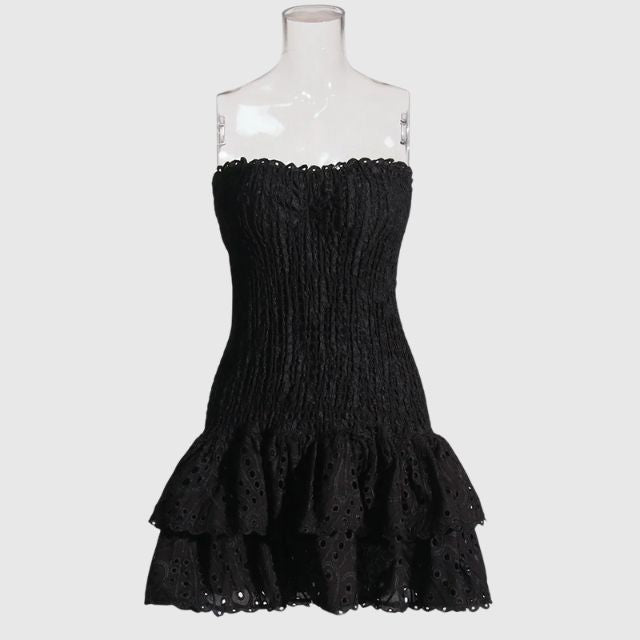 Strapless Jurk - Gerimpeld - Ruches - Mini-jurk - Zomerjurk-Boetiek Moda