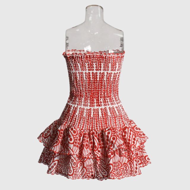 Strapless Jurk - Gerimpeld - Ruches - Mini-jurk - Zomerjurk-Boetiek Moda