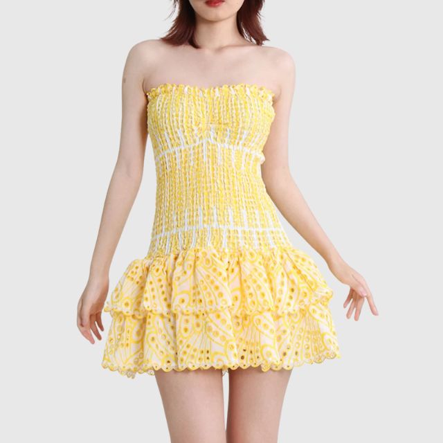 Strapless Jurk - Gerimpeld - Ruches - Mini-jurk - Zomerjurk-Boetiek Moda