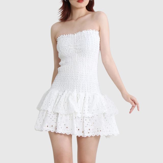 Strapless Jurk - Gerimpeld - Ruches - Mini-jurk - Zomerjurk-Boetiek Moda