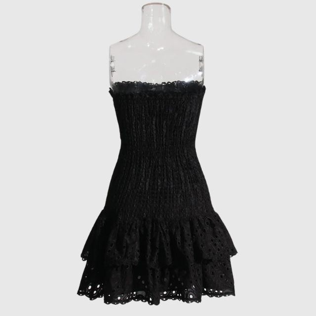 Strapless Jurk - Gerimpeld - Ruches - Mini-jurk - Zomerjurk-Boetiek Moda