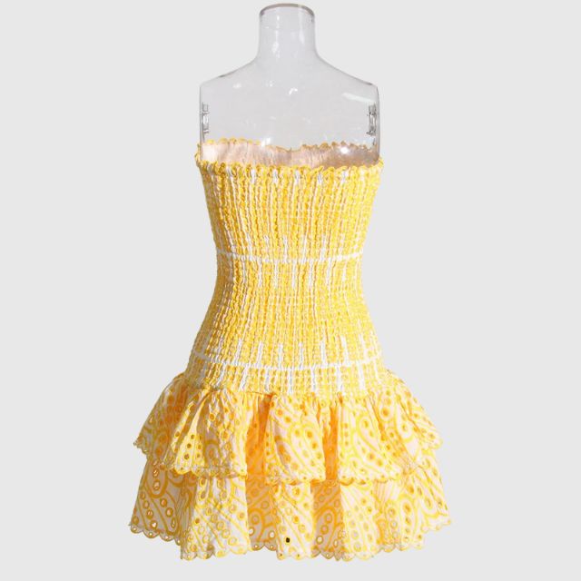 Strapless Jurk - Gerimpeld - Ruches - Mini-jurk - Zomerjurk-Boetiek Moda