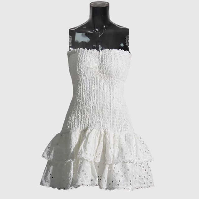 Strapless Jurk - Gerimpeld - Ruches - Mini-jurk - Zomerjurk-Boetiek Moda