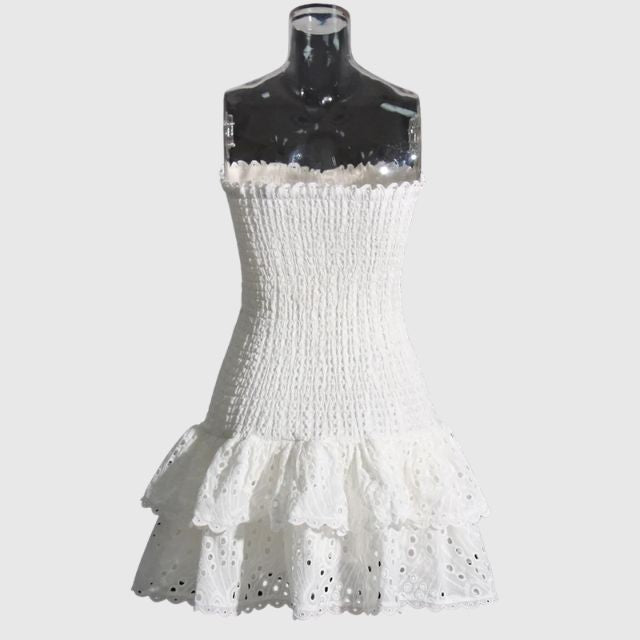 Strapless Jurk - Gerimpeld - Ruches - Mini-jurk - Zomerjurk-Boetiek Moda