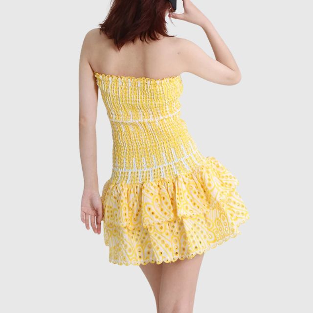 Strapless Jurk - Gerimpeld - Ruches - Mini-jurk - Zomerjurk-Boetiek Moda