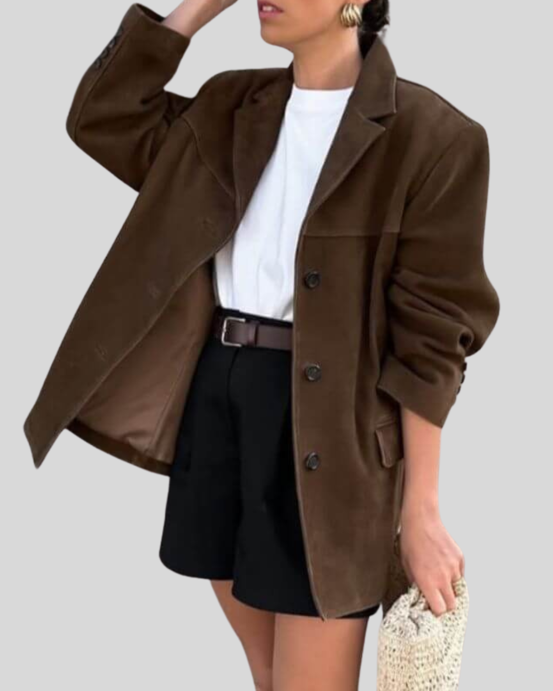 Suède Jas | Bruin | Vintage | Grote Blazer | Damesjas-Boetiek Moda