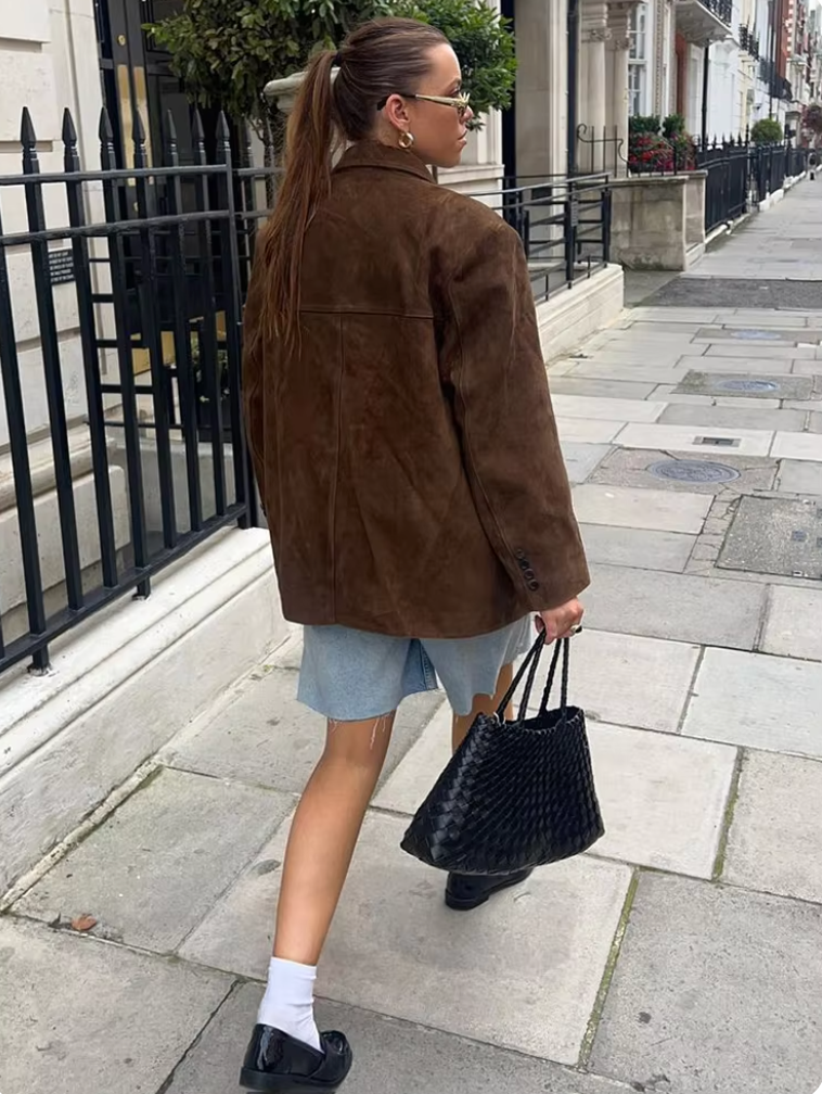 Suède Jas | Bruin | Vintage | Oversized Jas | Damesjas-Boetiek Moda