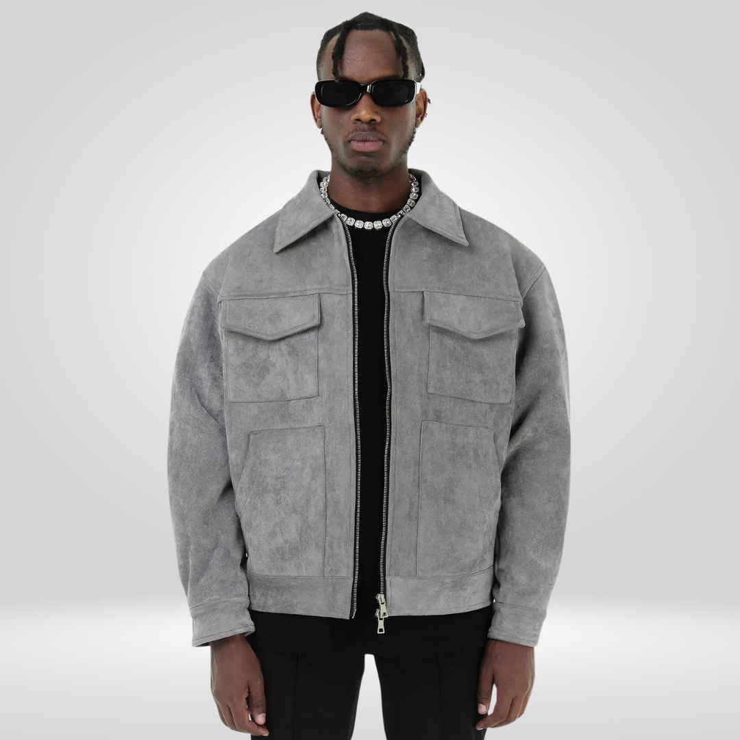 Suède Jas - Heren Jas met rits en zakken-Boetiek Moda