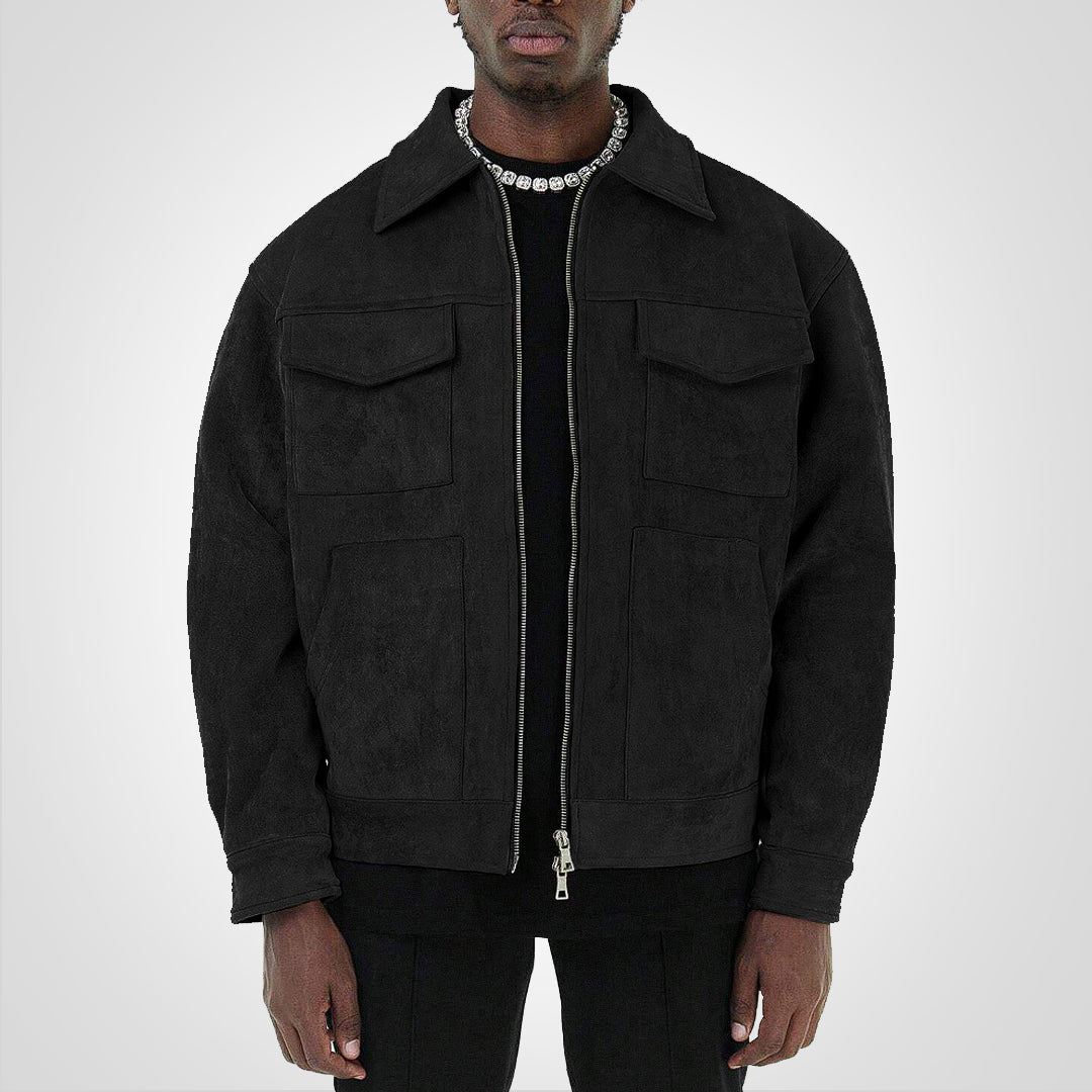 Suède Jas - Korte herenjas met rits en zakken voor het najaar-Boetiek Moda