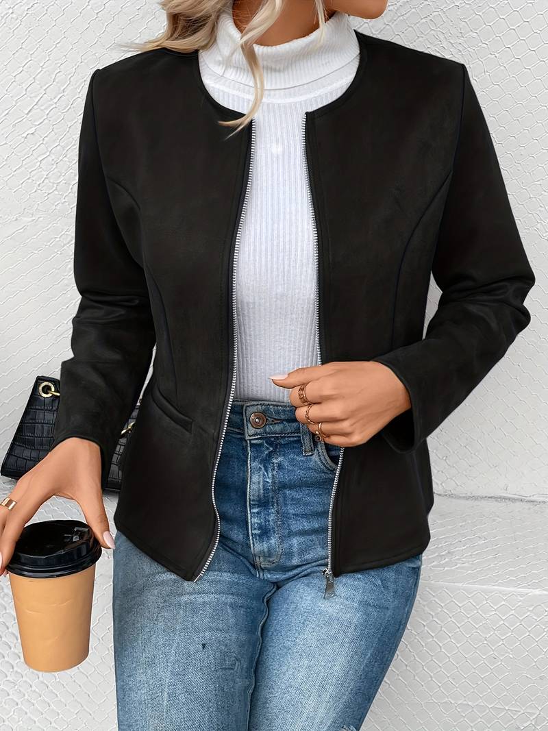 Suède Jas - Ritssluiting - Ronde Hals - Zomerjas - Damesjas-Boetiek Moda