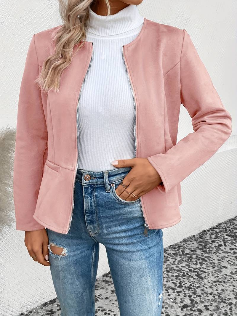 Suède Jas - Ritssluiting - Ronde Hals - Zomerjas - Damesjas-Boetiek Moda