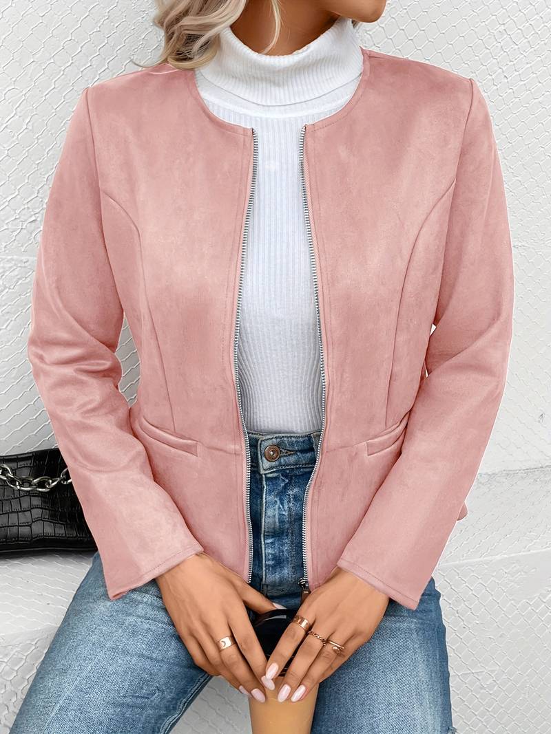 Suède Jas - Ritssluiting - Ronde Hals - Zomerjas - Damesjas-Boetiek Moda