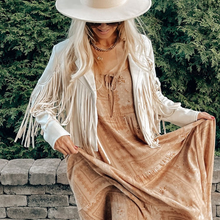 Suède Jas - Slim Fit Boho Suedette Jas met kwastjes voor dames-Boetiek Moda