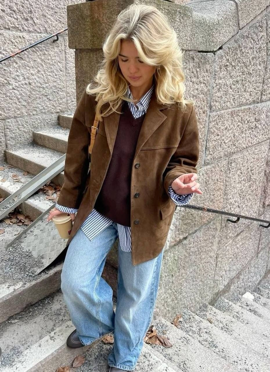 Suède Jas - Vintage - Bruin - Oversized Jas - Damesjas-Boetiek Moda