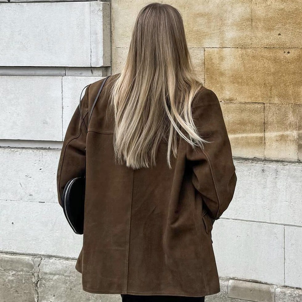 Suède Jas - Vintage - Bruin - Oversized Jas - Damesjas-Boetiek Moda