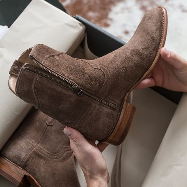 Suede Laarzen - Heren Bruin Rits Western Laarzen-Boetiek Moda