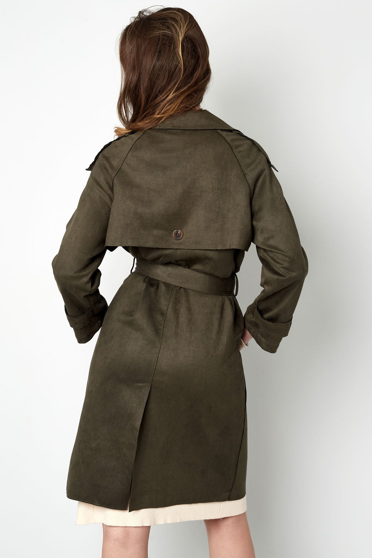 Suède Trenchcoat | Halflang | Herfst | Trenchcoat met dubbele knoopsluiting | Trenchcoat voor dames-Boetiek Moda