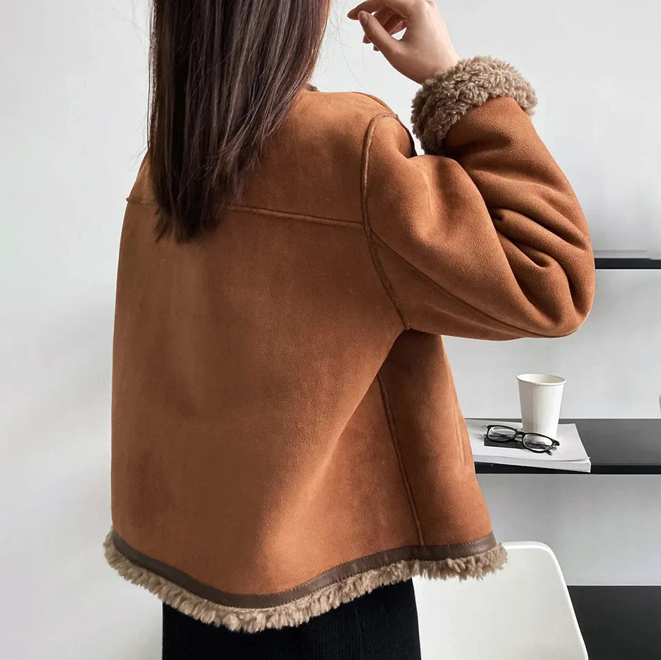 Suedette Jas - Fleece gevoerd - Faux Suede - Jas met Sherpa - Winterjas voor dames-Boetiek Moda
