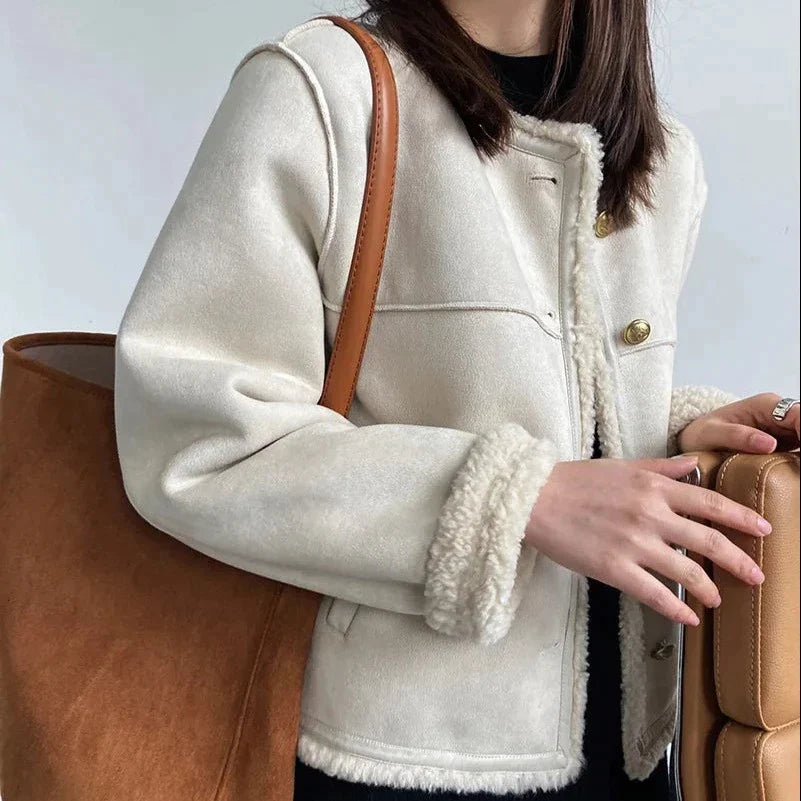 Suedette Jas - Fleece gevoerd - Faux Suede - Jas met Sherpa - Winterjas voor dames-Boetiek Moda