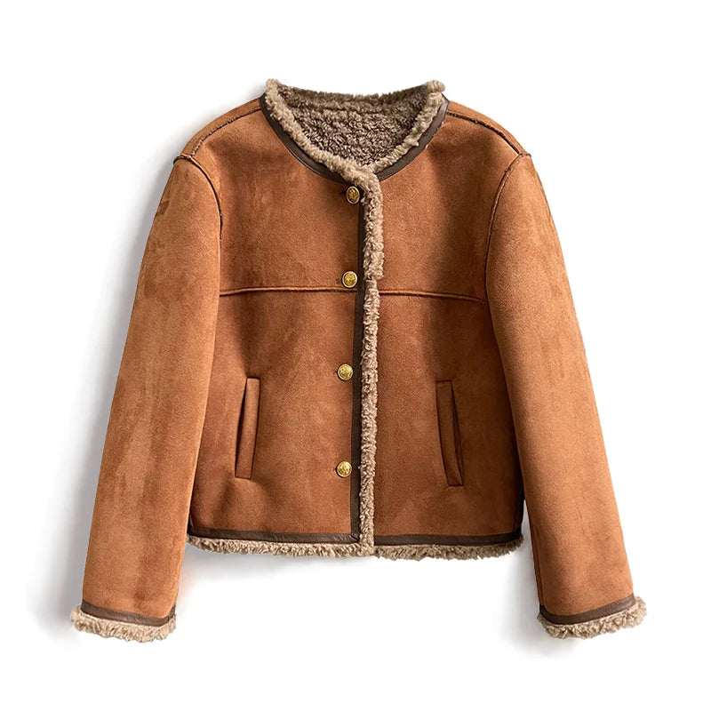 Suedette Jas - Fleece gevoerd - Faux Suede - Jas met Sherpa - Winterjas voor dames-Boetiek Moda
