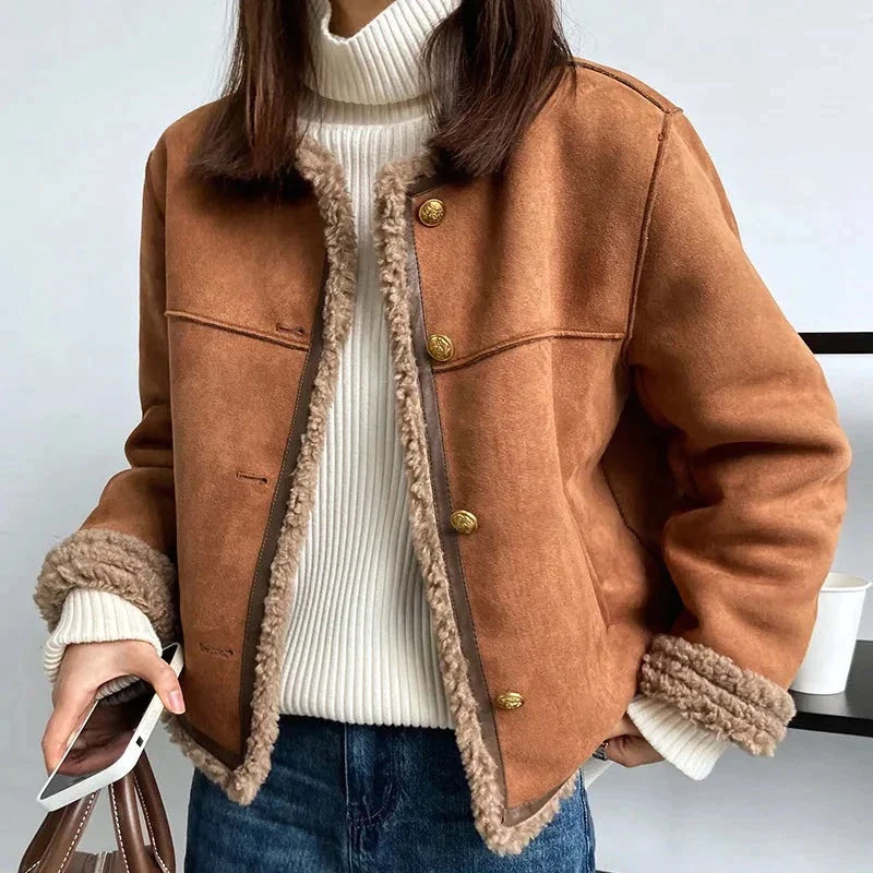 Suedette Jas - Fleece gevoerd - Faux Suede - Jas met Sherpa - Winterjas voor dames-Boetiek Moda