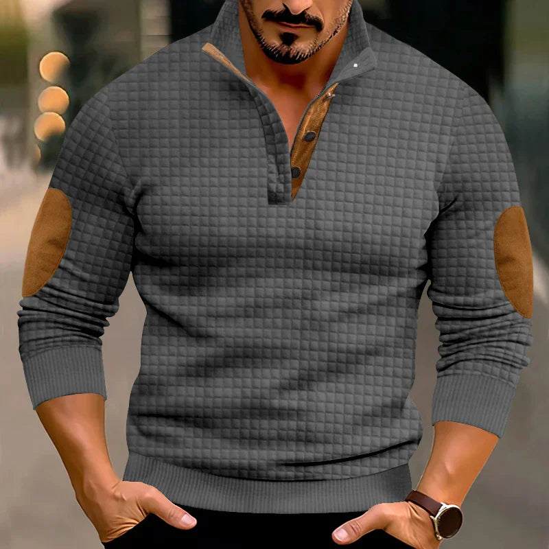 Sweater - Warme wafeltrui voor heren met elleboogstukken-Boetiek Moda
