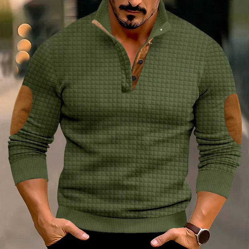 Sweater - Warme wafeltrui voor heren met elleboogstukken-Boetiek Moda