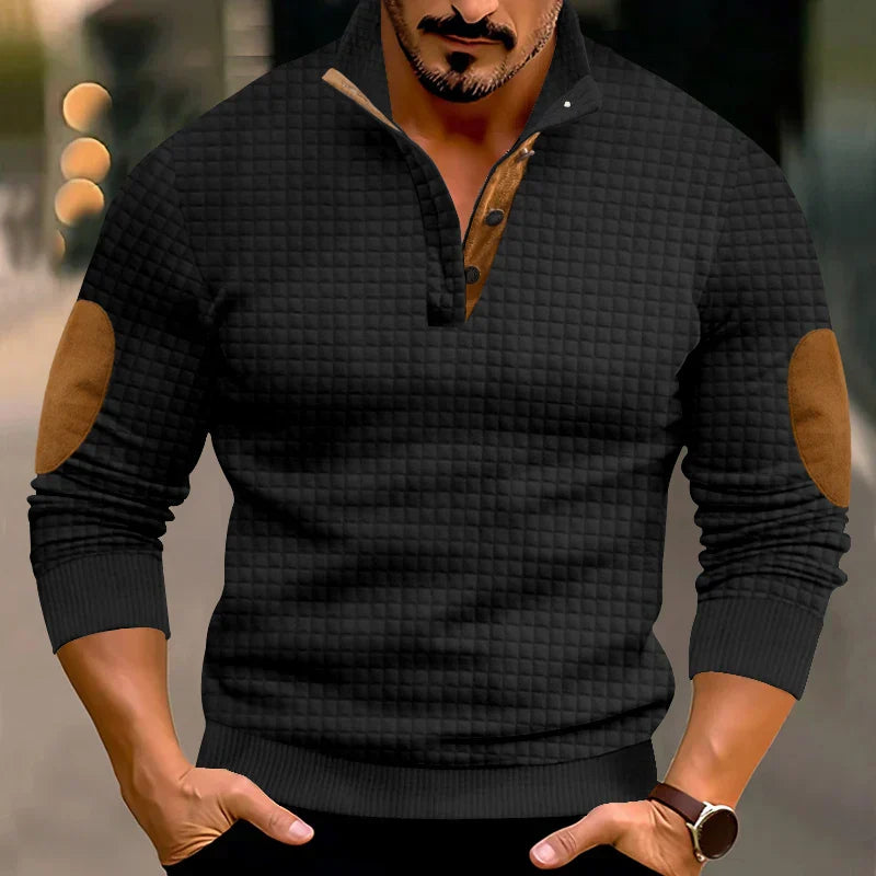 Sweater - Warme wafeltrui voor heren met elleboogstukken-Boetiek Moda