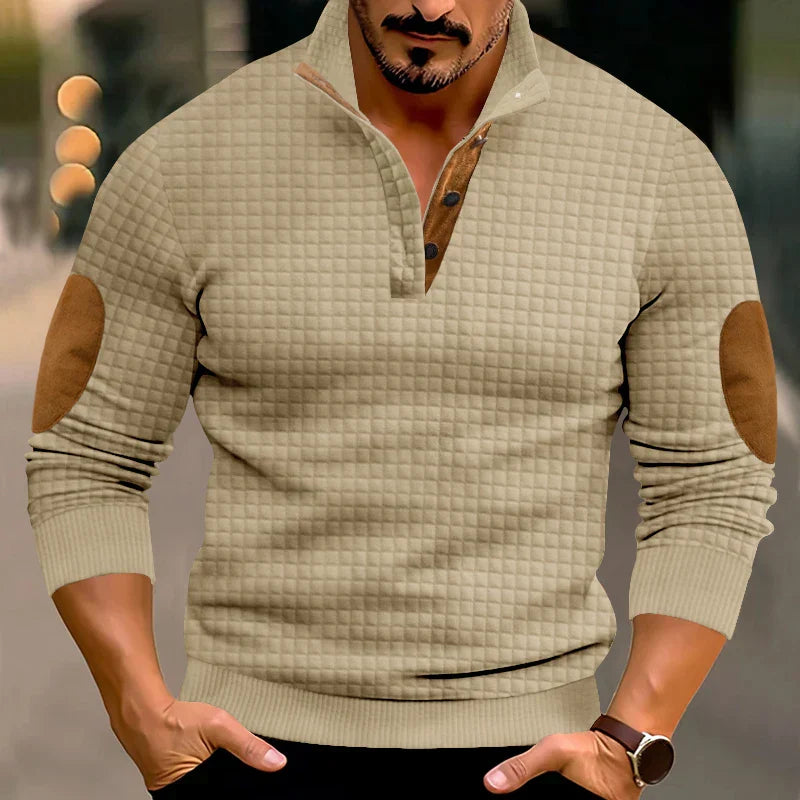 Sweater - Warme wafeltrui voor heren met elleboogstukken-Boetiek Moda