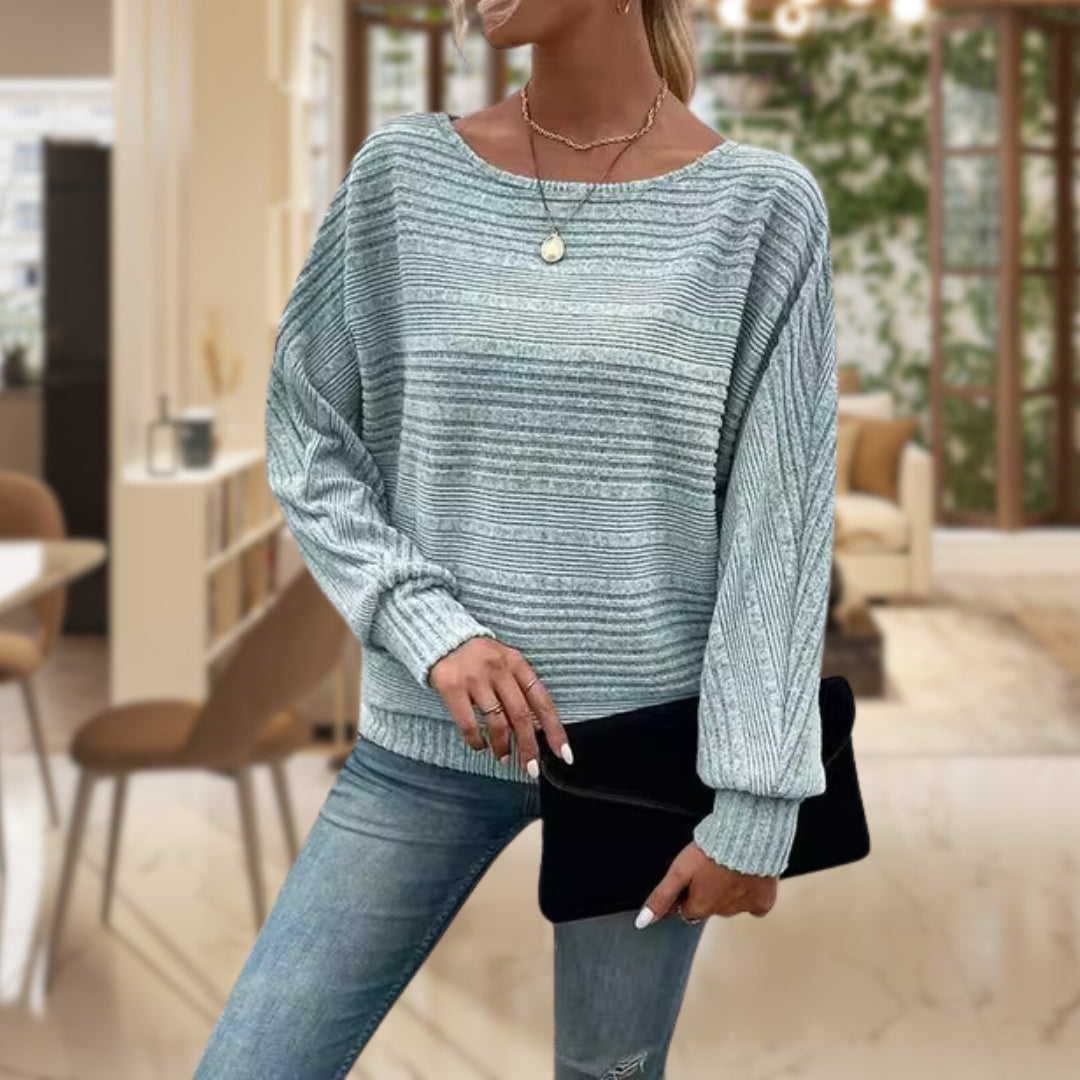 Sweater met boothals - Gebreide trui met lange mouwen voor dames-Boetiek Moda