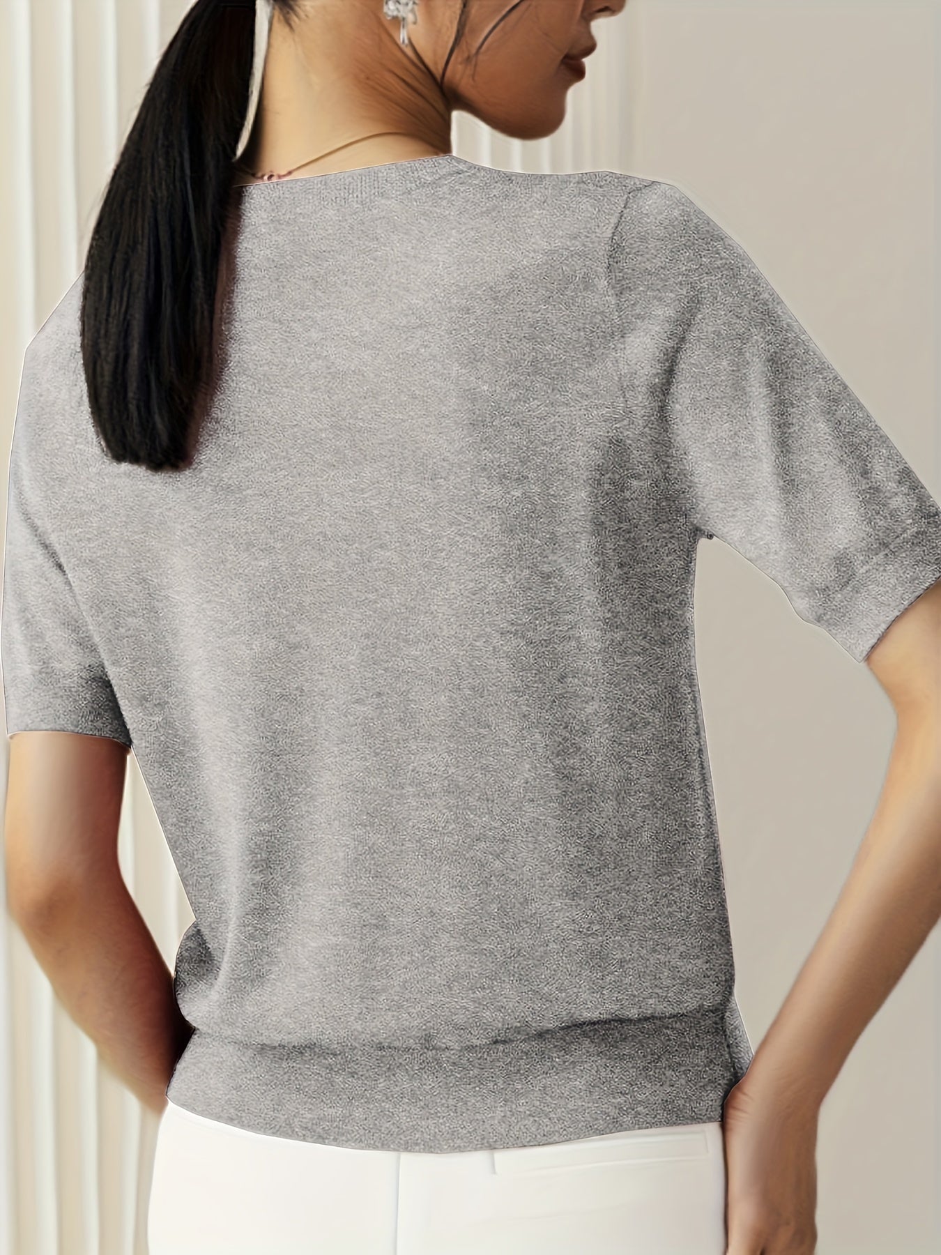 Sweater met korte mouwen - Kasjmier - Ronde hals - Gebreid T-shirt - Dameskleding-Boetiek Moda