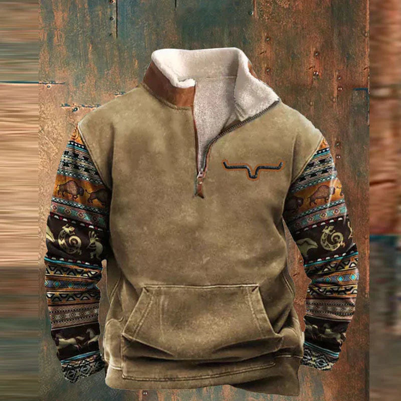 Sweatshirt met halve rits - Warme, met fleece gevoerde trui met kwart rits voor heren in de winter-Boetiek Moda