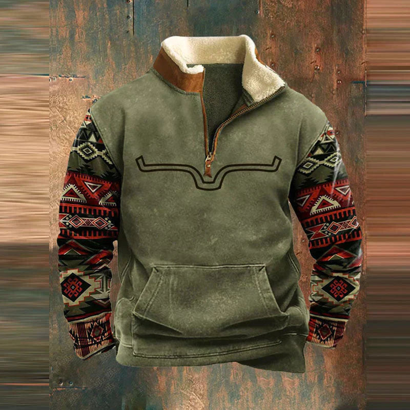 Sweatshirt met halve rits - Warme, met fleece gevoerde trui met kwart rits voor heren in de winter-Boetiek Moda