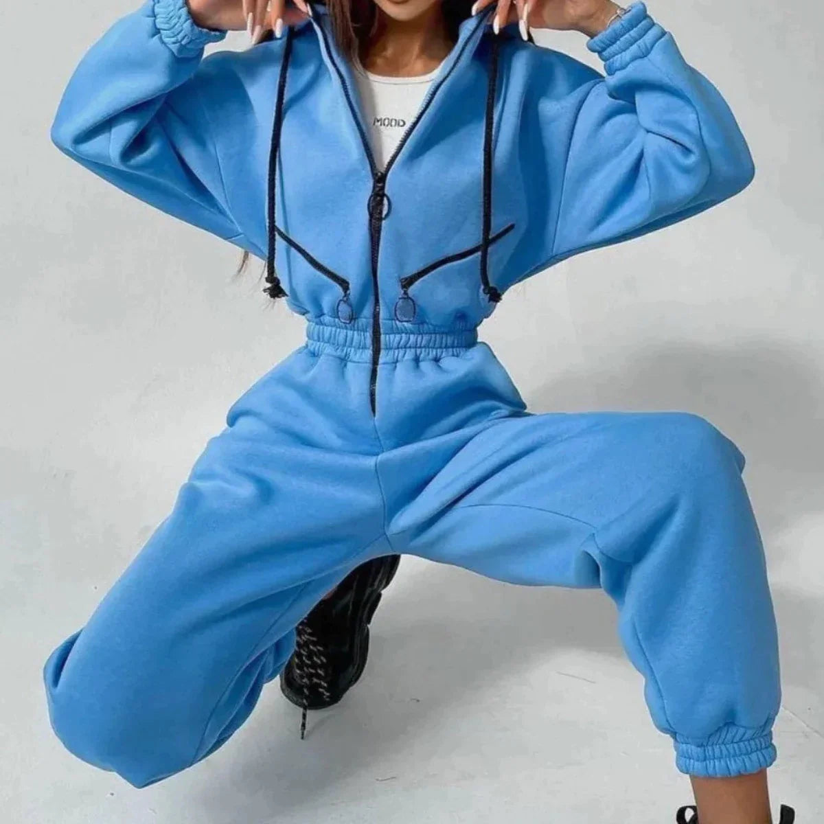 Sweatsuit | Met capuchon | Gerimpelde taille | Casual jumpsuit | Jumpsuit voor dames-Boetiek Moda