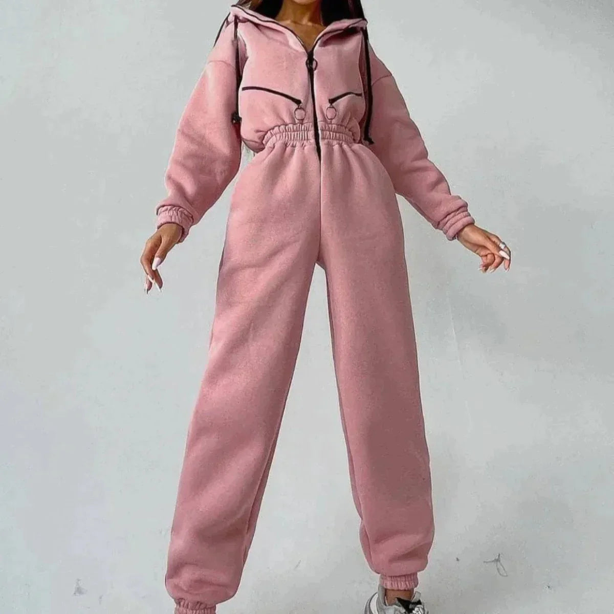 Sweatsuit | Met capuchon | Gerimpelde taille | Casual jumpsuit | Jumpsuit voor dames-Boetiek Moda