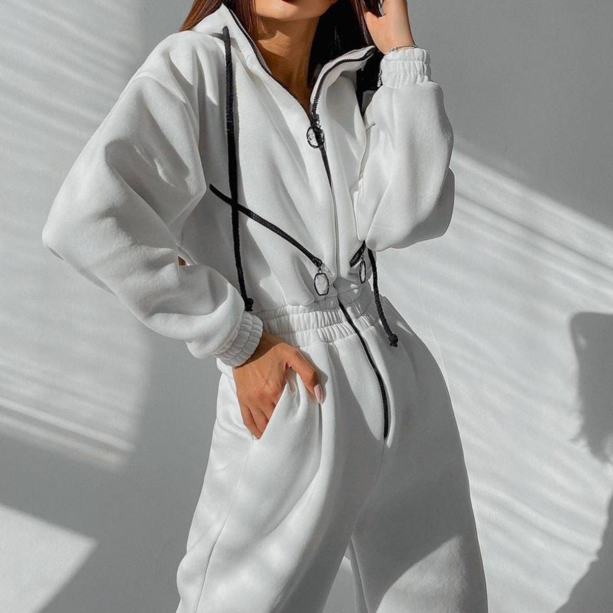 Sweatsuit | Met capuchon | Gerimpelde taille | Casual jumpsuit | Jumpsuit voor dames-Boetiek Moda
