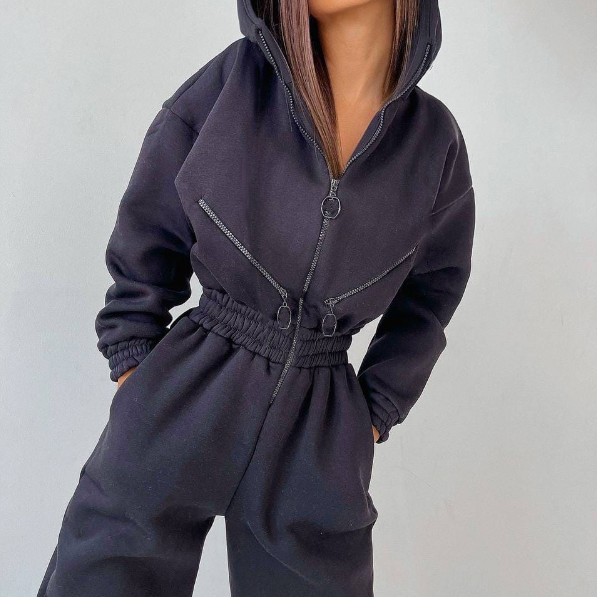 Sweatsuit | Met capuchon | Gerimpelde taille | Casual jumpsuit | Jumpsuit voor dames-Boetiek Moda