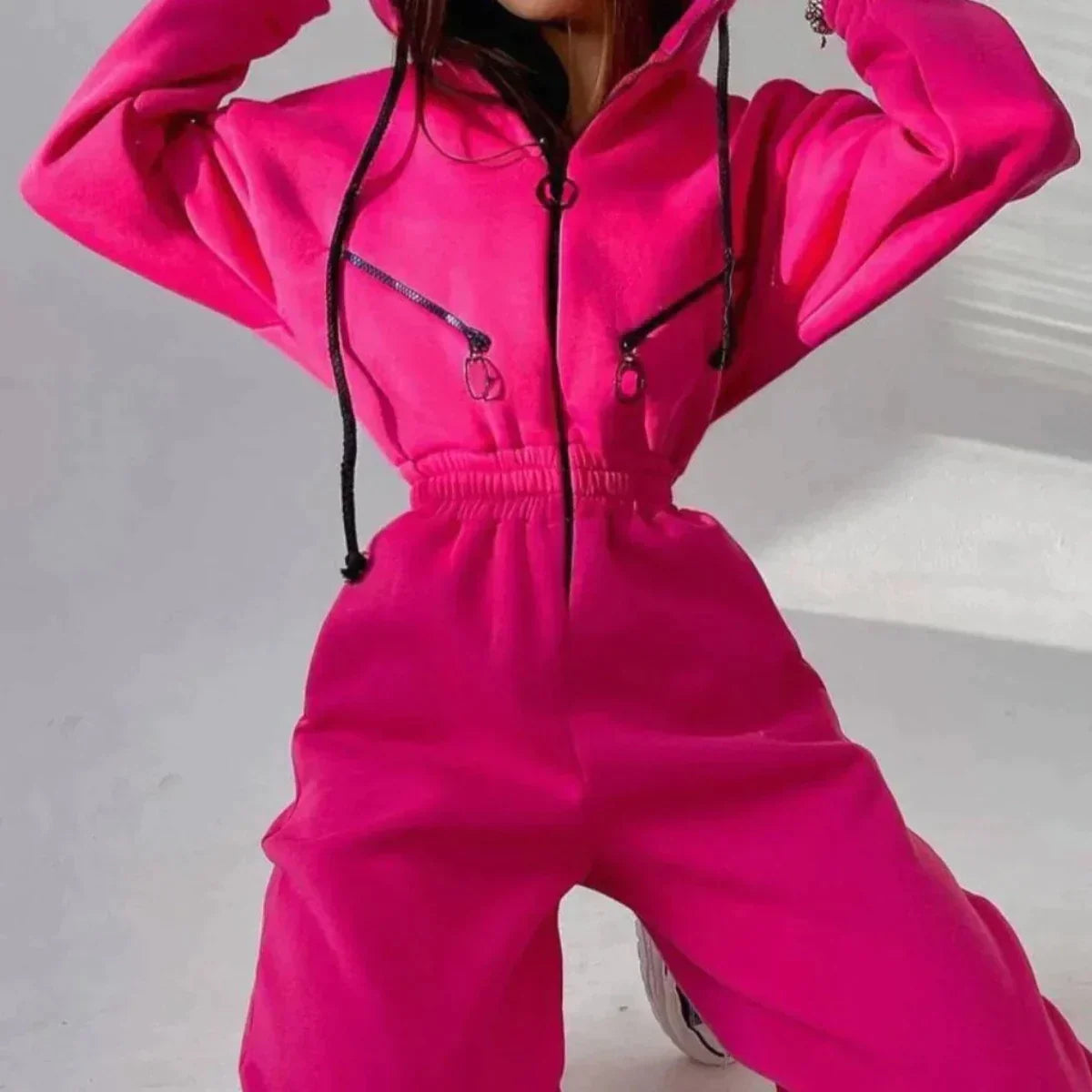 Sweatsuit | Met capuchon | Gerimpelde taille | Casual jumpsuit | Jumpsuit voor dames-Boetiek Moda