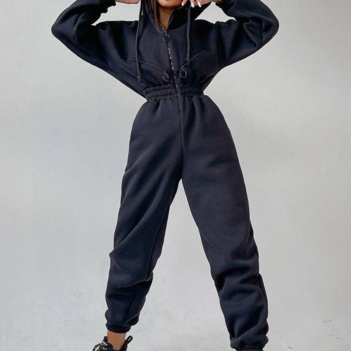 Sweatsuit | Met capuchon | Gerimpelde taille | Casual jumpsuit | Jumpsuit voor dames-Boetiek Moda