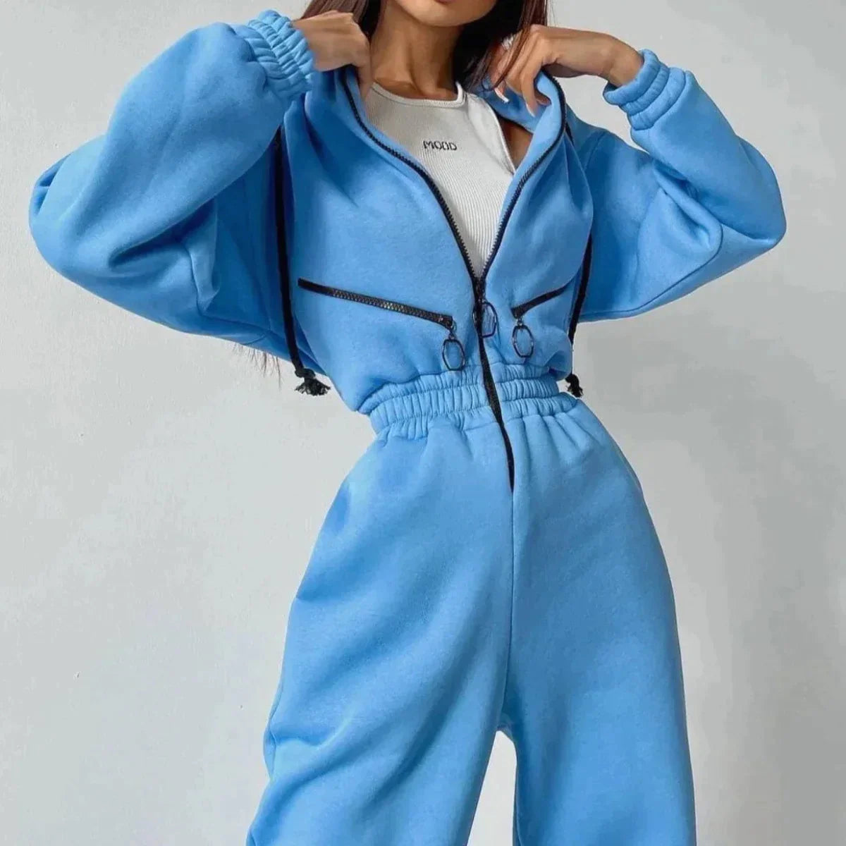 Sweatsuit | Met capuchon | Gerimpelde taille | Casual jumpsuit | Jumpsuit voor dames-Boetiek Moda