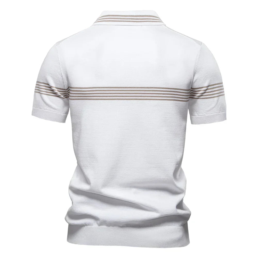 T-shirt met kraag | Gebreid | Kwartritssluiting | Poloshirt | Poloshirt voor mannen-Boetiek Moda
