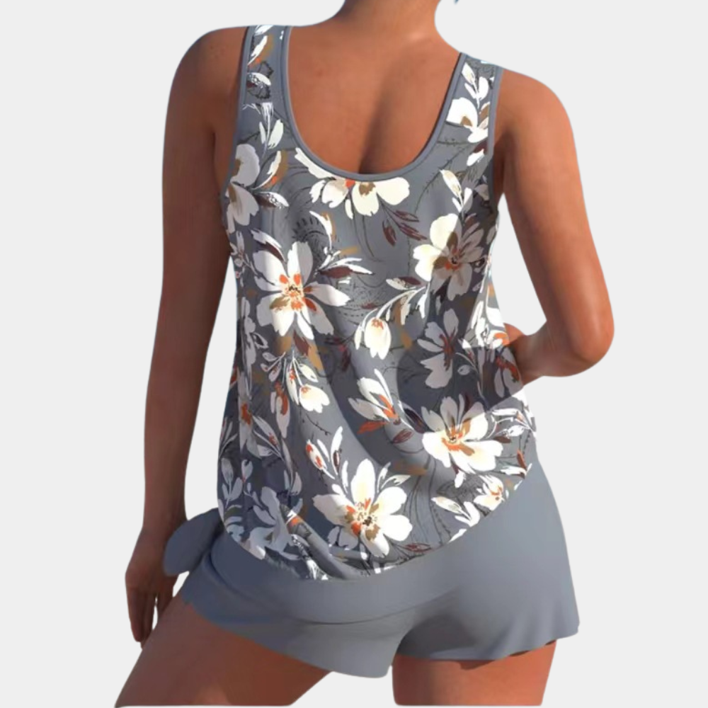 Tankini | Bloemenprint | Losse pasvorm | Zwemshort en top | Dameszwemkleding-Boetiek Moda