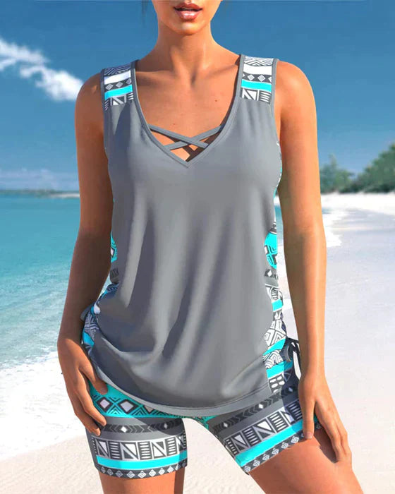 Tankini-set - Zwemshort en top voor dames, tweedelig zwempak-Boetiek Moda