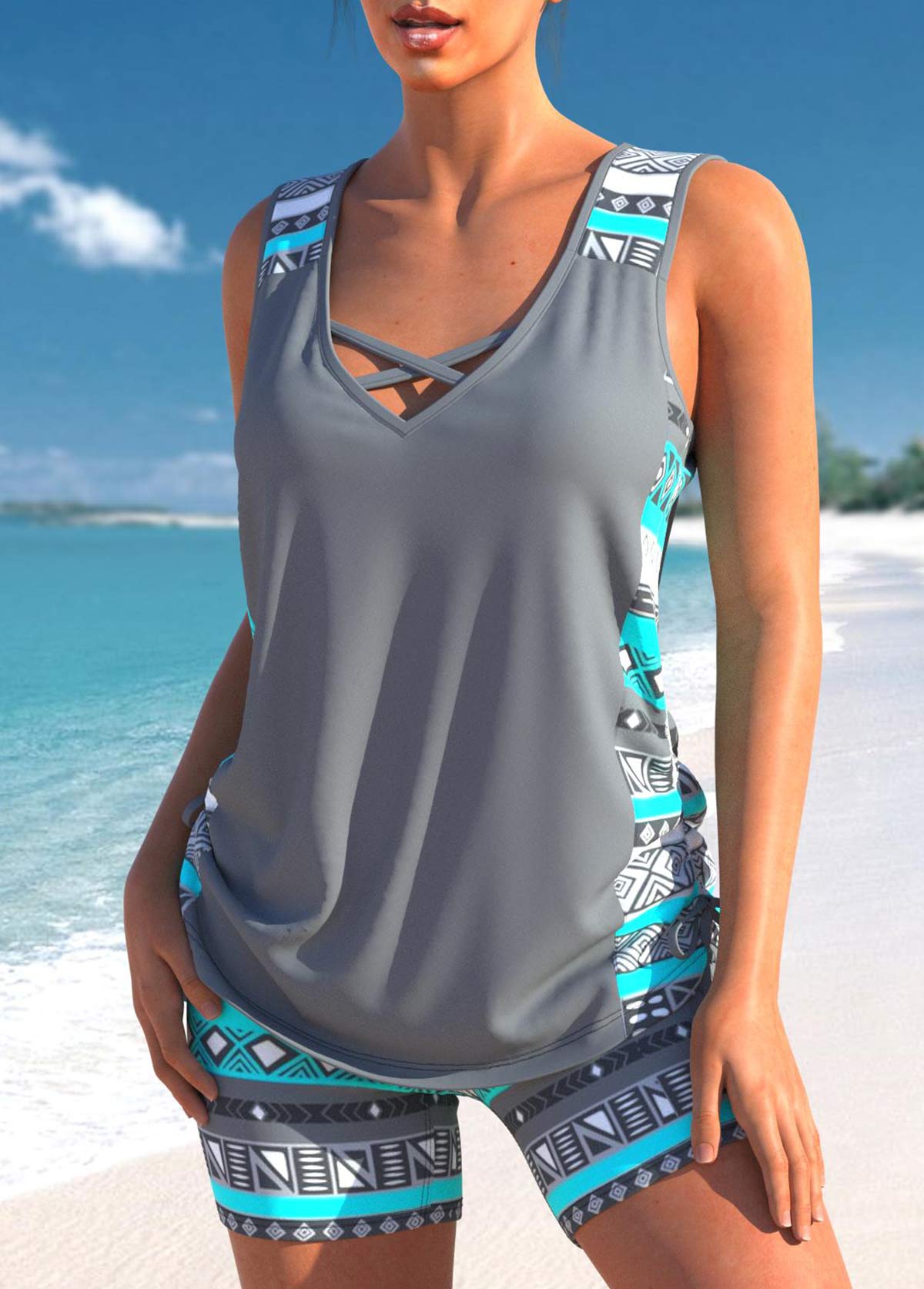 Tankini-set - Zwemshort en top voor dames, tweedelig zwempak-Boetiek Moda