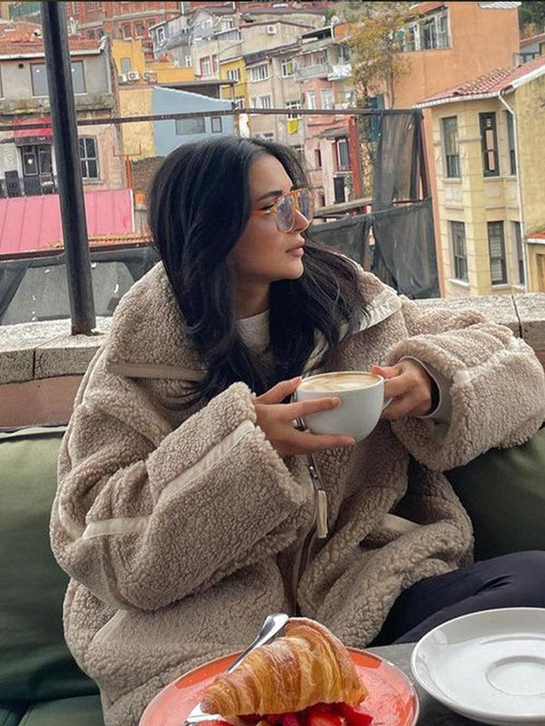 Teddy Fleece Jas - Oversized winterjas met ritssluiting voor dames-Boetiek Moda
