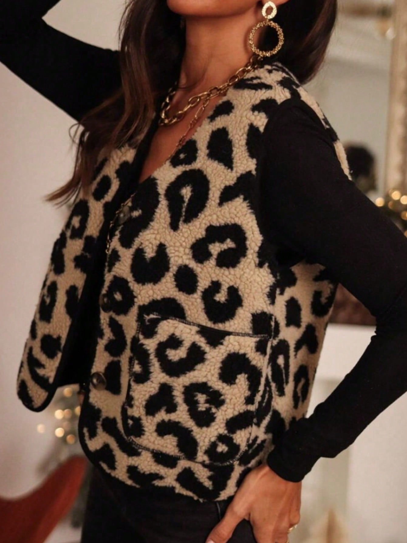 Teddyvest - Dames mouwloos fleece vest met knopen-Boetiek Moda