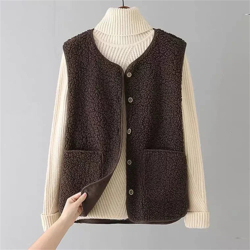 Teddyvest - Losse pasvorm - Fleece - Vest met knoopsluiting - Damesvest-Boetiek Moda