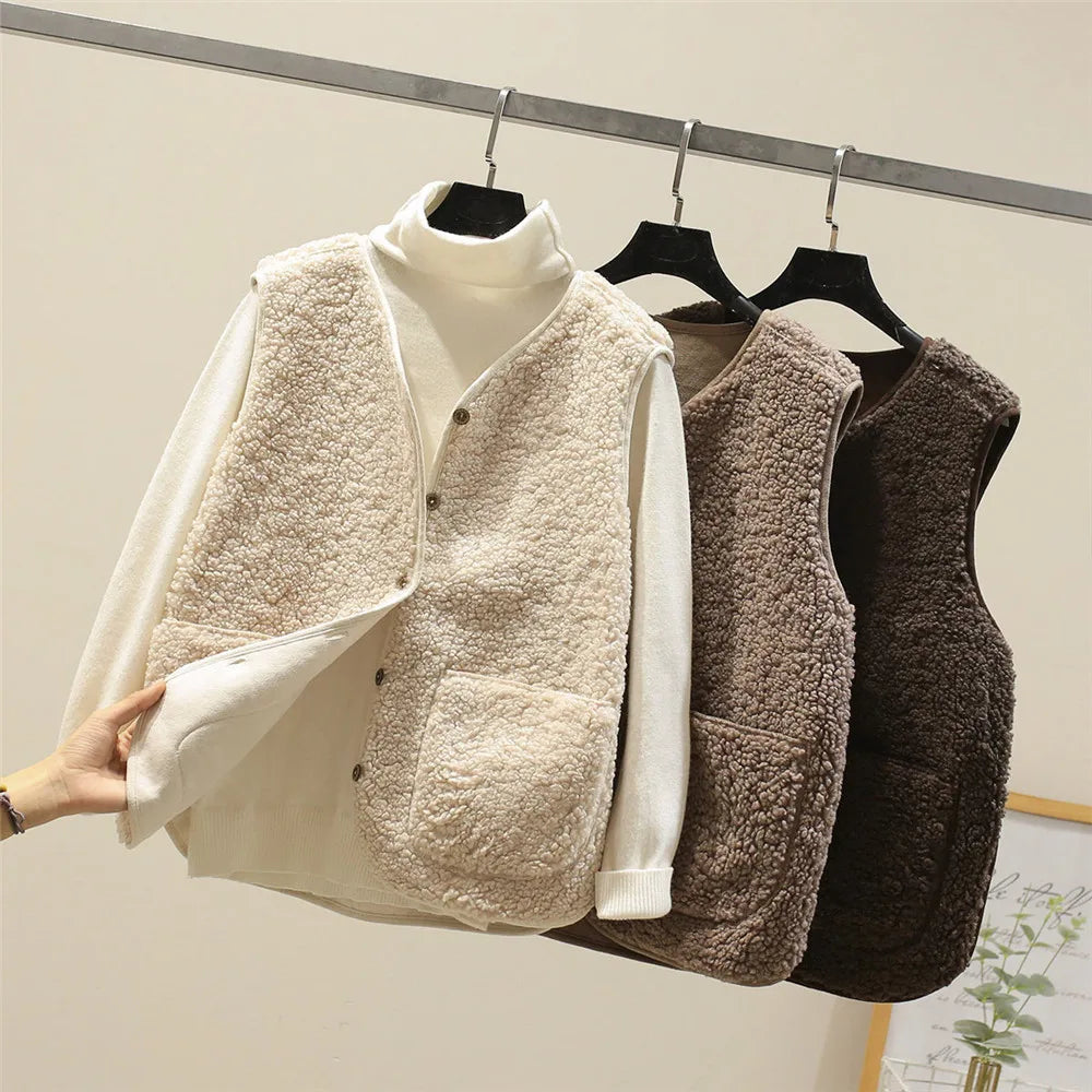Teddyvest - Losse pasvorm - Fleece - Vest met knoopsluiting - Damesvest-Boetiek Moda